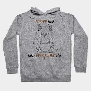 Caffeine & Cuddles - Cozy Cat with Coffee Cup Design Hoodie